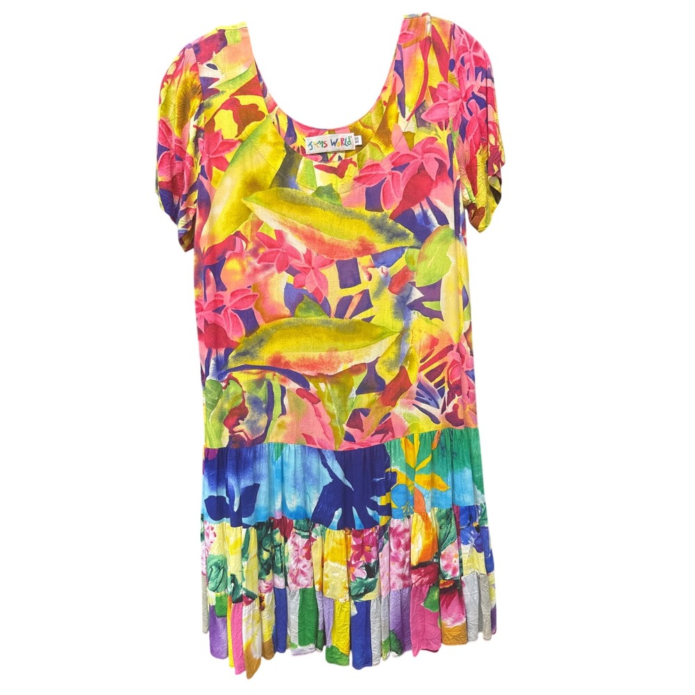 Jams World Pink Paradise Floral Tiered Mini Hattie Dress Women's XS Multi Color